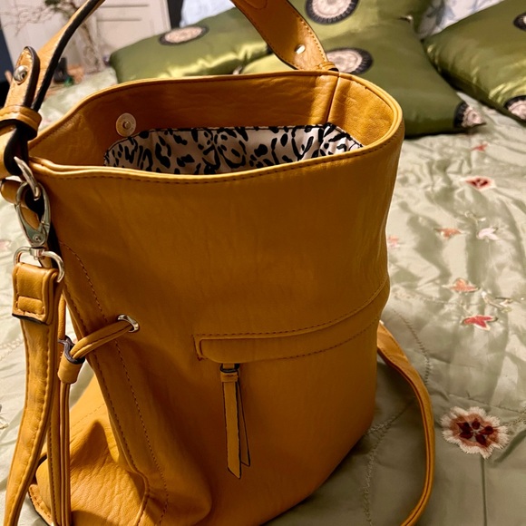 Vibrant Yellow Slouchy Shoulder Bag with Ruched Details by Jessica Simpson. - Picture 3 of 12